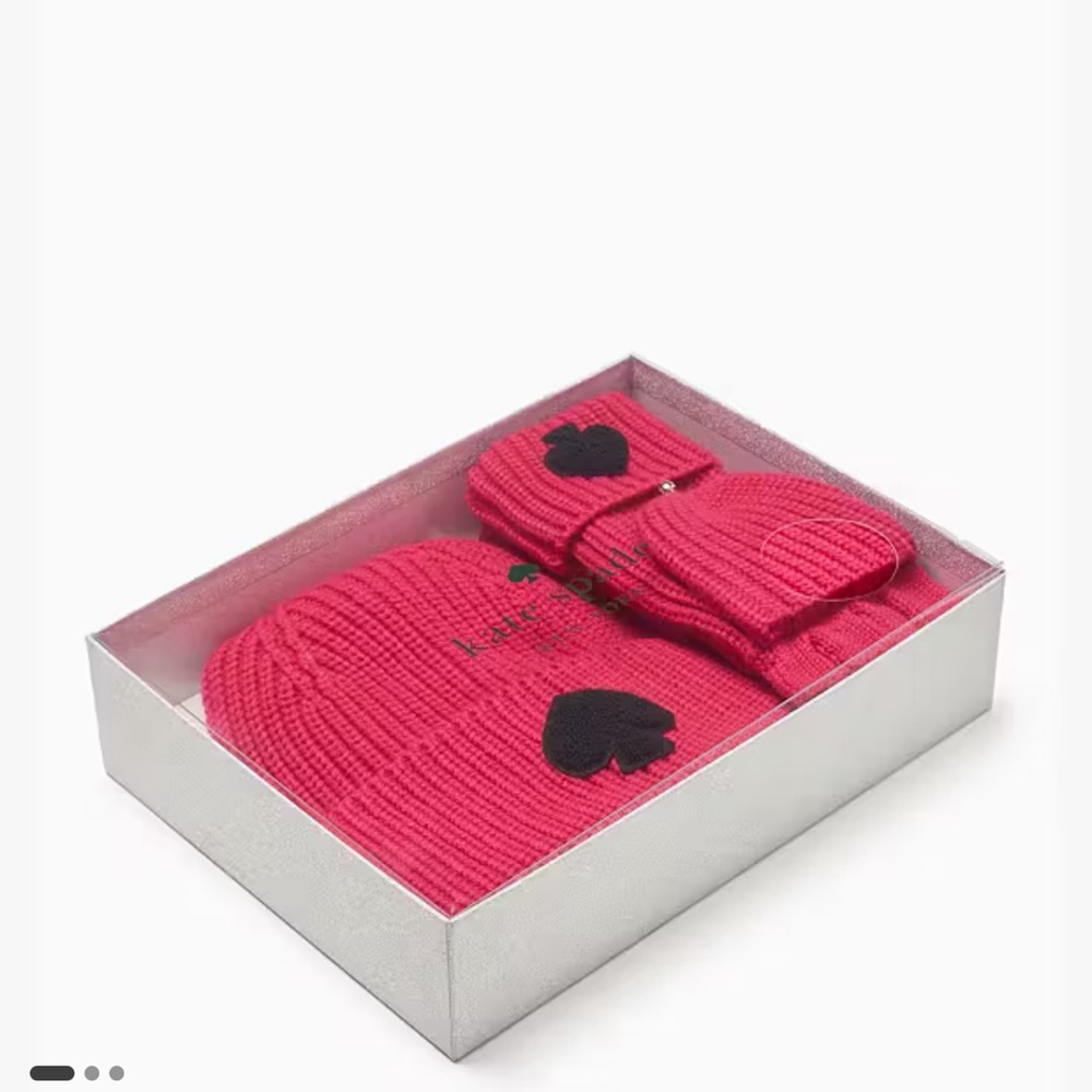 Kate Spade Chenille Patch Logo Box Set - Gloves/Mittens + Hat - Festive Pink